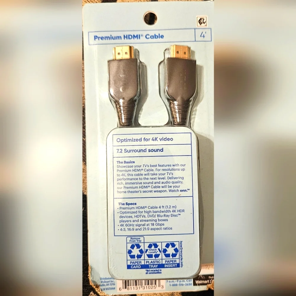 Premium HDMI Cable Watch Onn. 4' long black